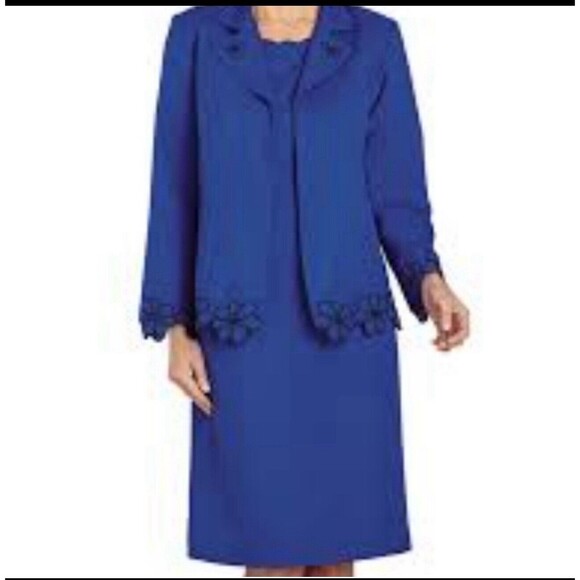 Anthony Richards Women 2-Piece Set Suit Embroidered Blazer & Dress Blue Size 16 - Picture 2 of 16